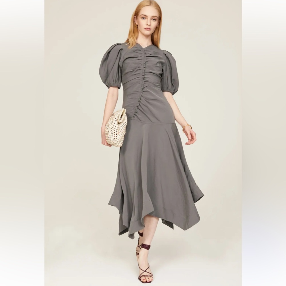 Ulla Johnson Asymmetrical Ruched Gray Sundress